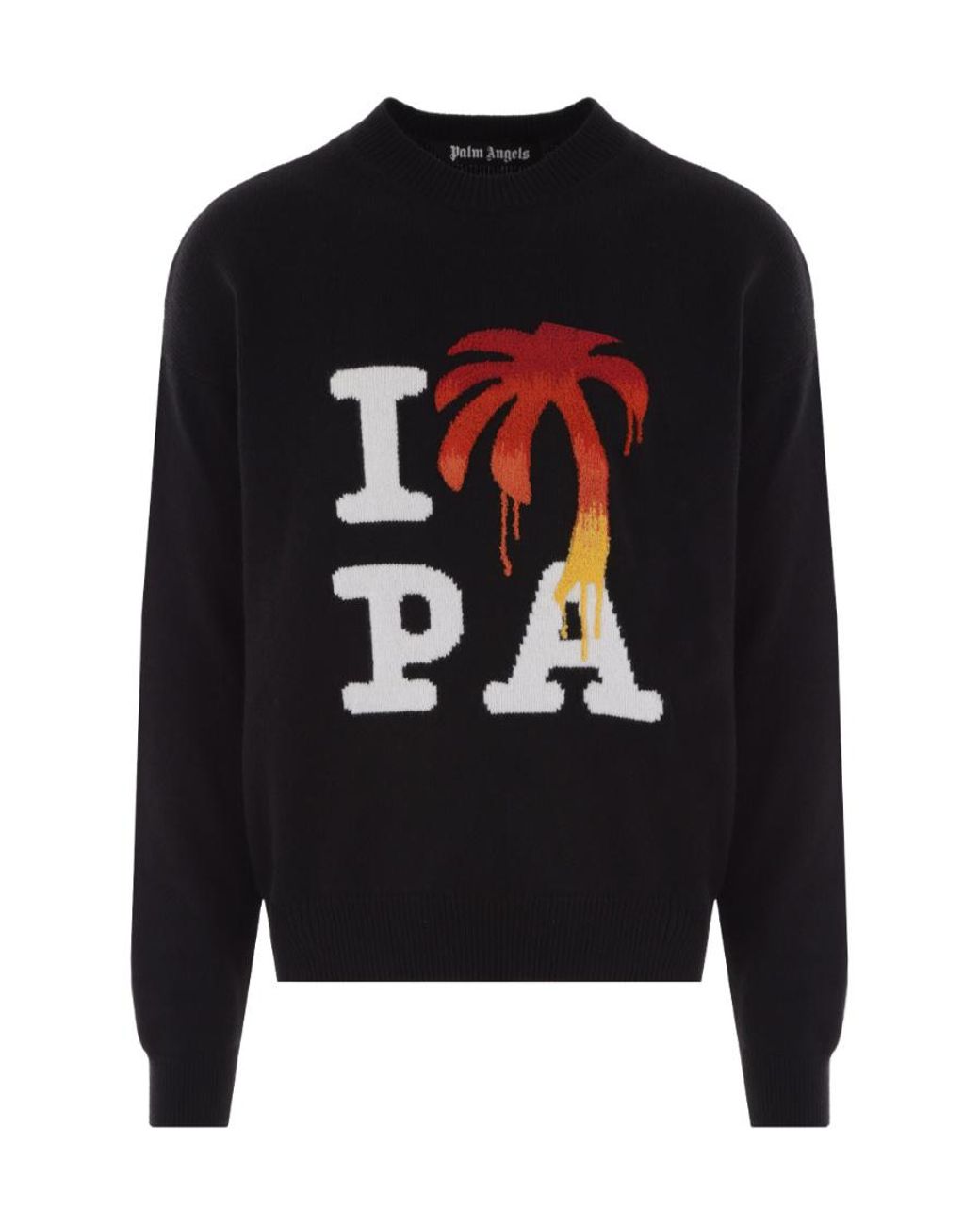 Palm Angels Black I Love Pa Crewneck Knitted Jumper for men