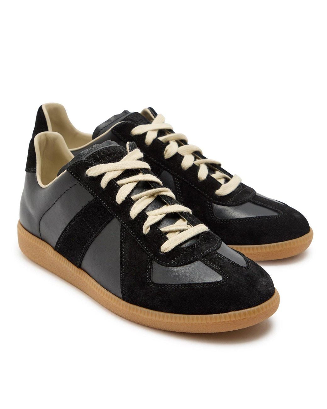 Maison Margiela Black Fur And Suede Patchwork German Training Shoes