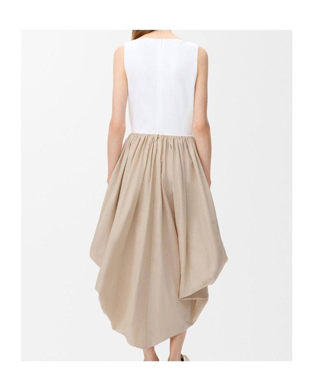 Loewe White Asymmetric Ruffled Midi Dress