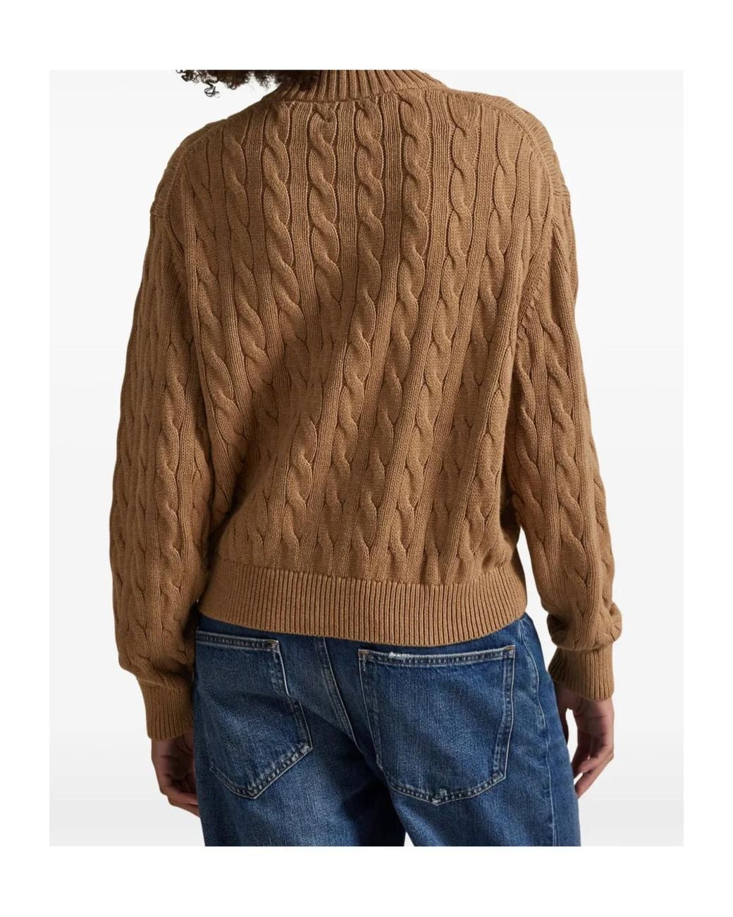 Polo Ralph Lauren Brown Cable-Knit Zip Sweater