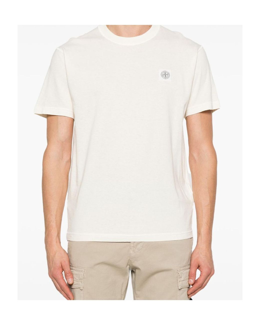 Stone Island White Compass-Motif Crewneck T-Shirt for men
