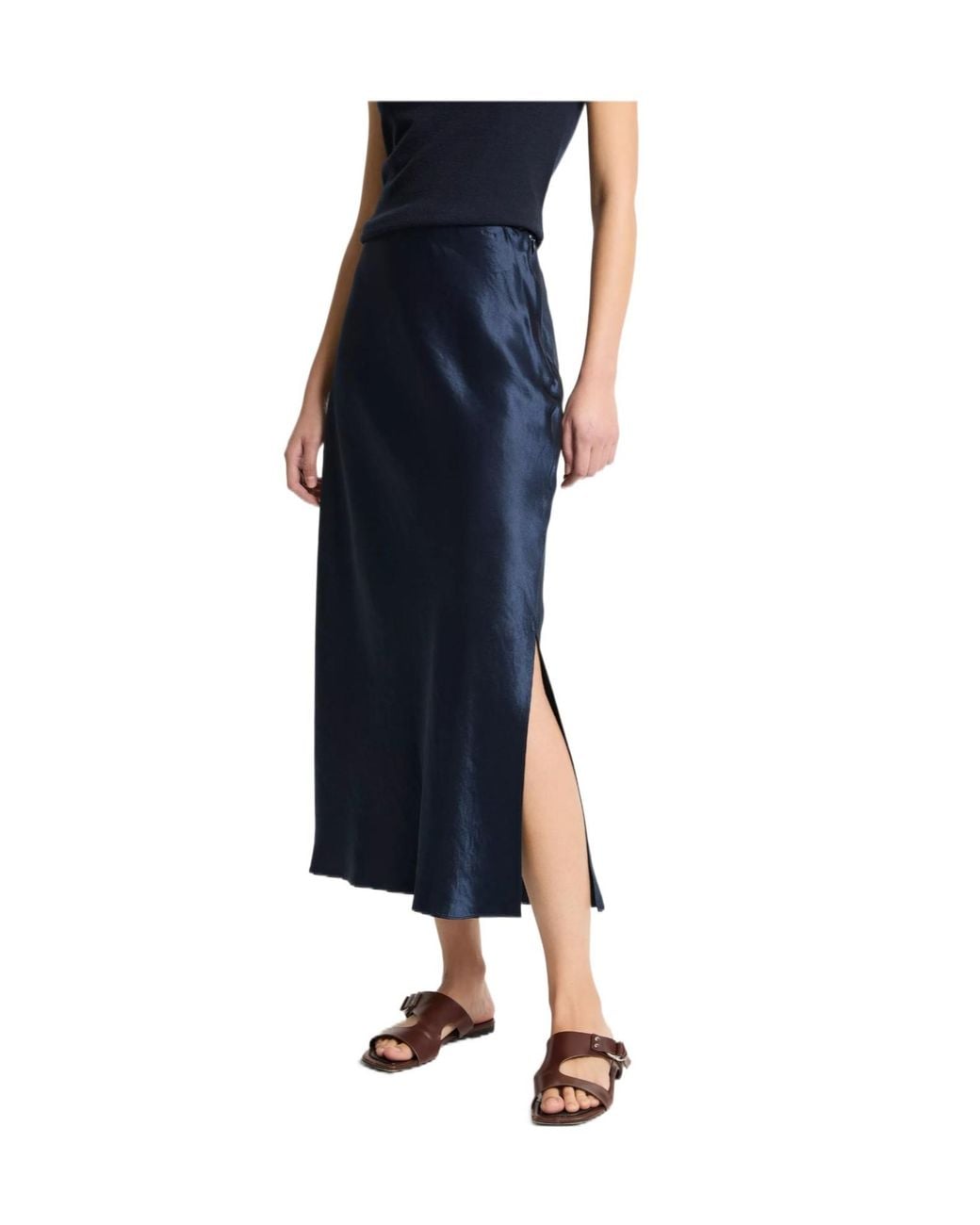 Vince Blue Bias-Cut Midi Skirt