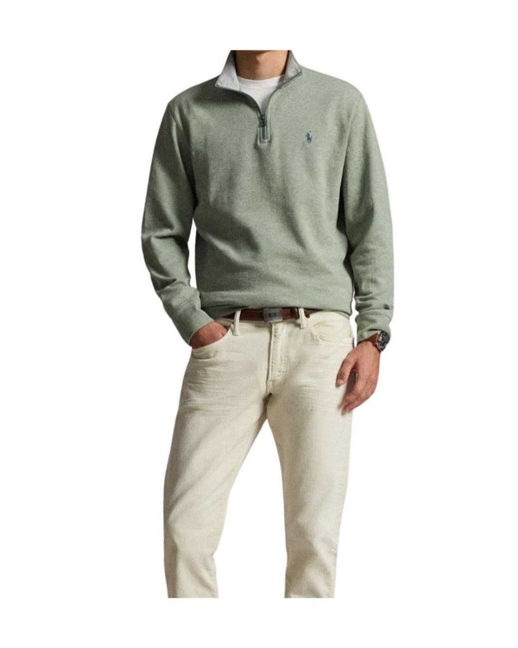 Polo Ralph Lauren Green Quarter-Zip Logo-Embroidered Sweater for men