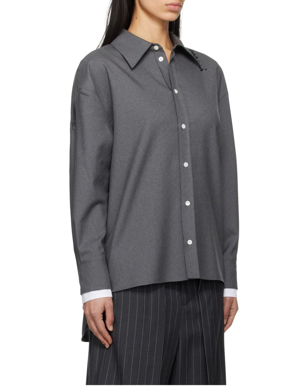 Marni Gray Logo Embroidered High-Low Hem Shirt