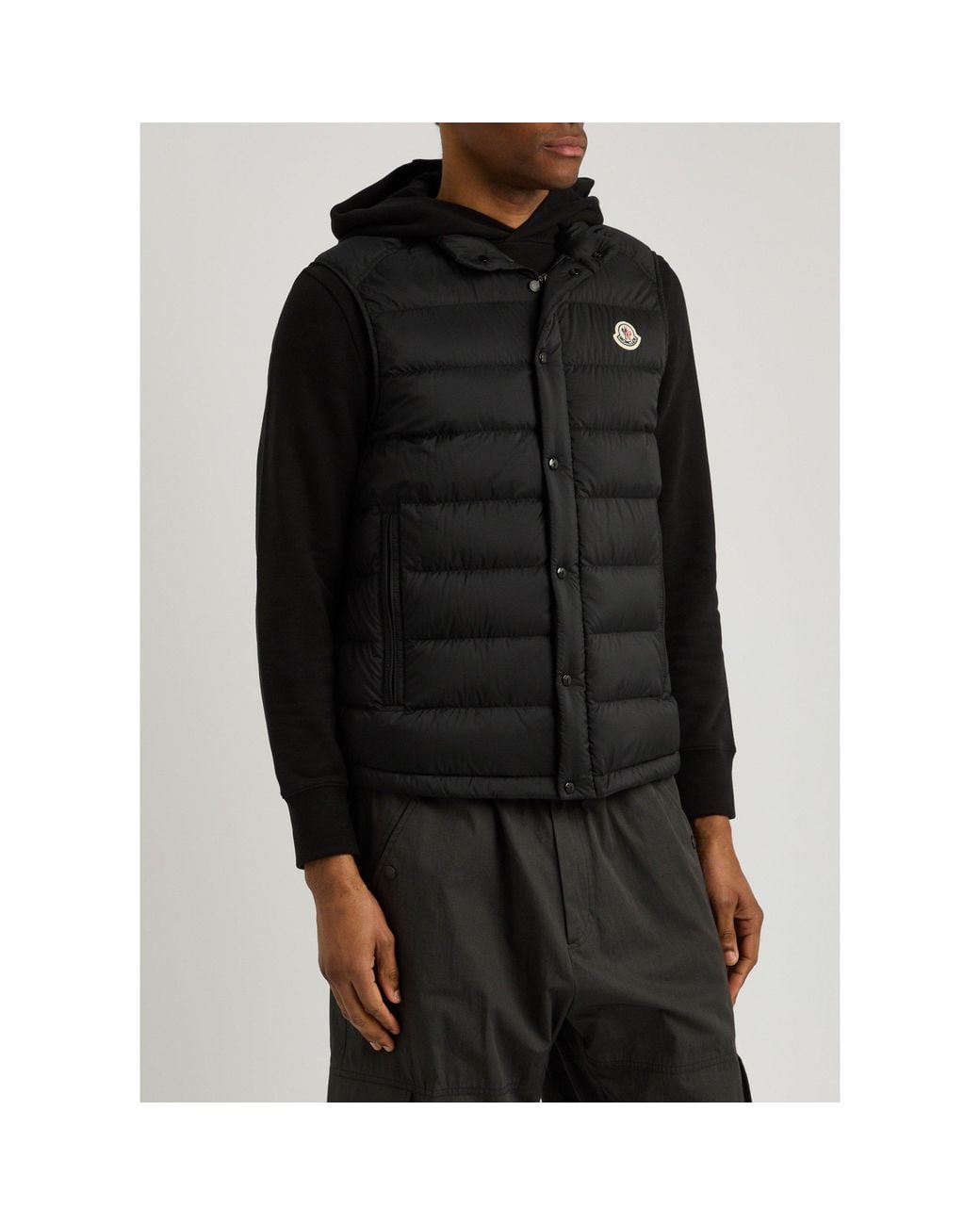 Moncler Black Stand-Collar Horizontal Quilting Down Vest for men