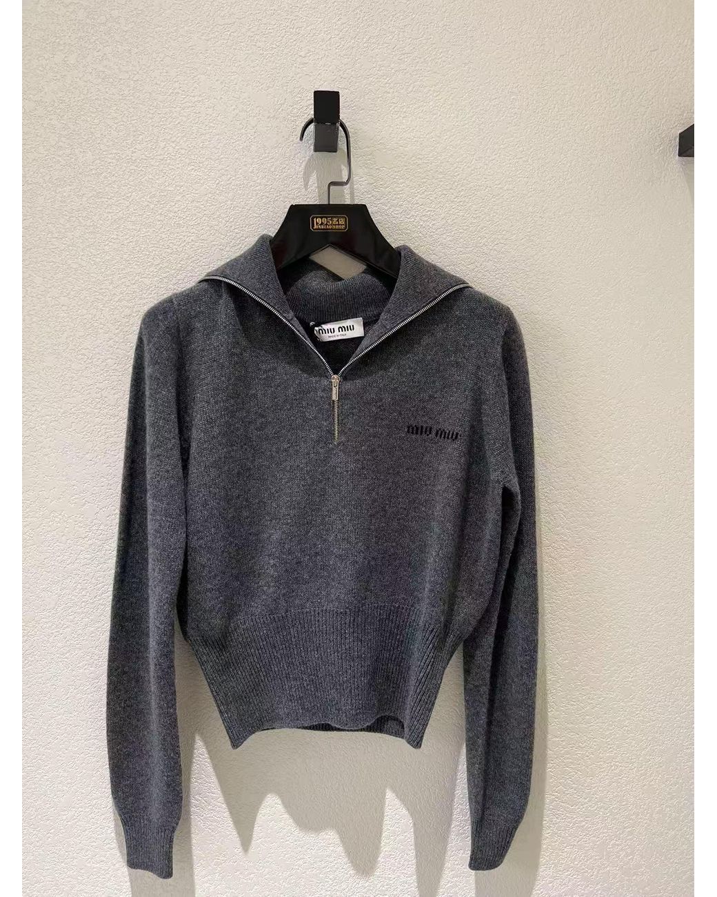 Miu Miu Gray Cashmere Half-Zipper Sweater