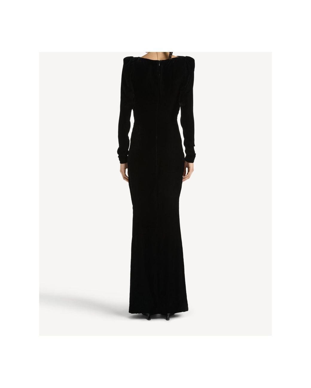 Balmain Black Long Velvet And Lace Dress