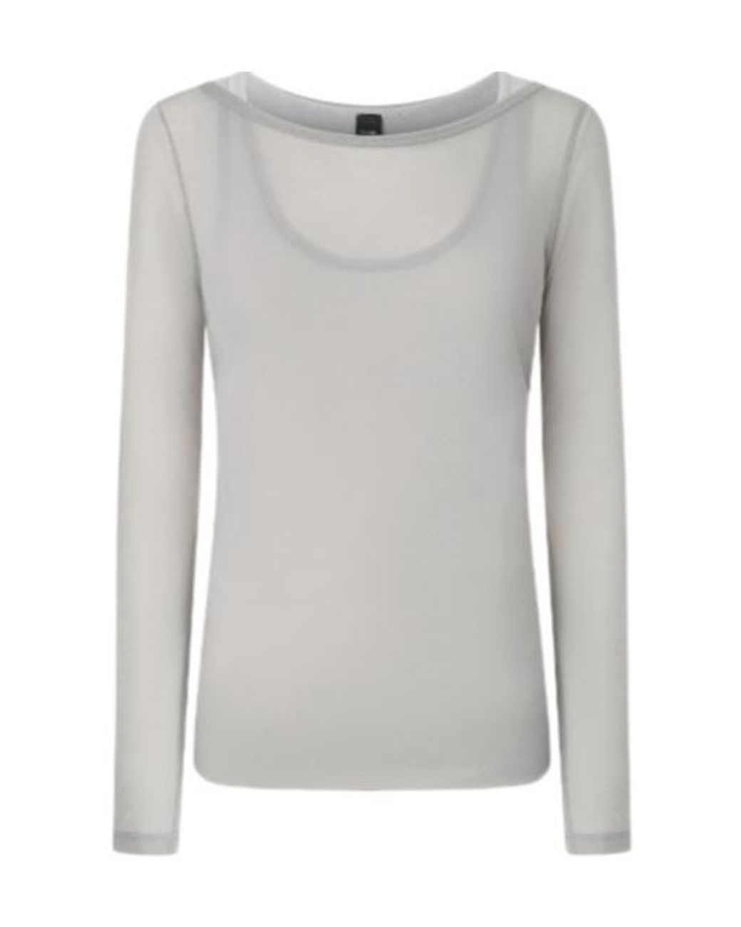 Pinko Gray Boat-Neck Long-Sleeved Gauze T-Shirt