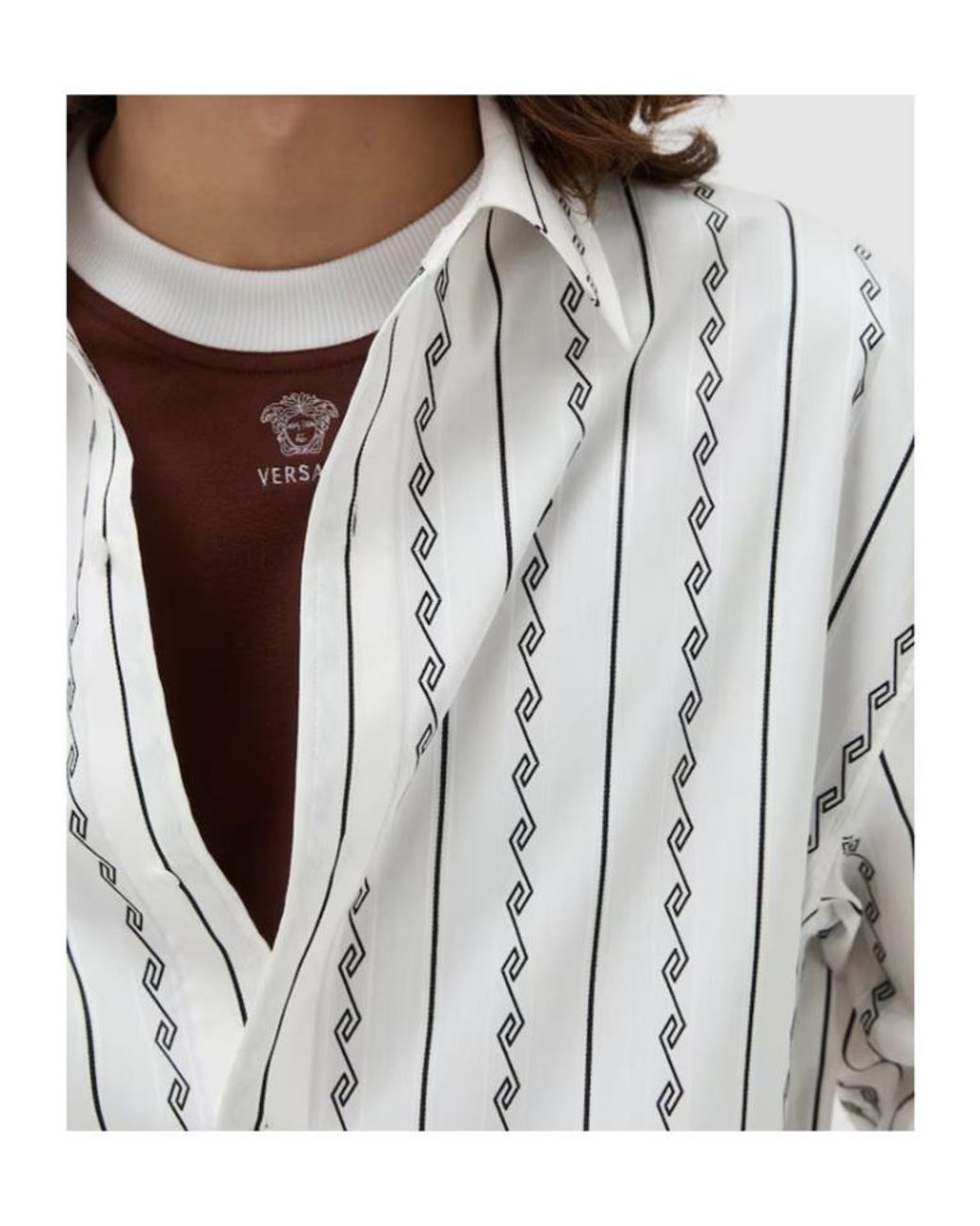 Versace White Jacquard Cotton-Silk Loose Shirt for men