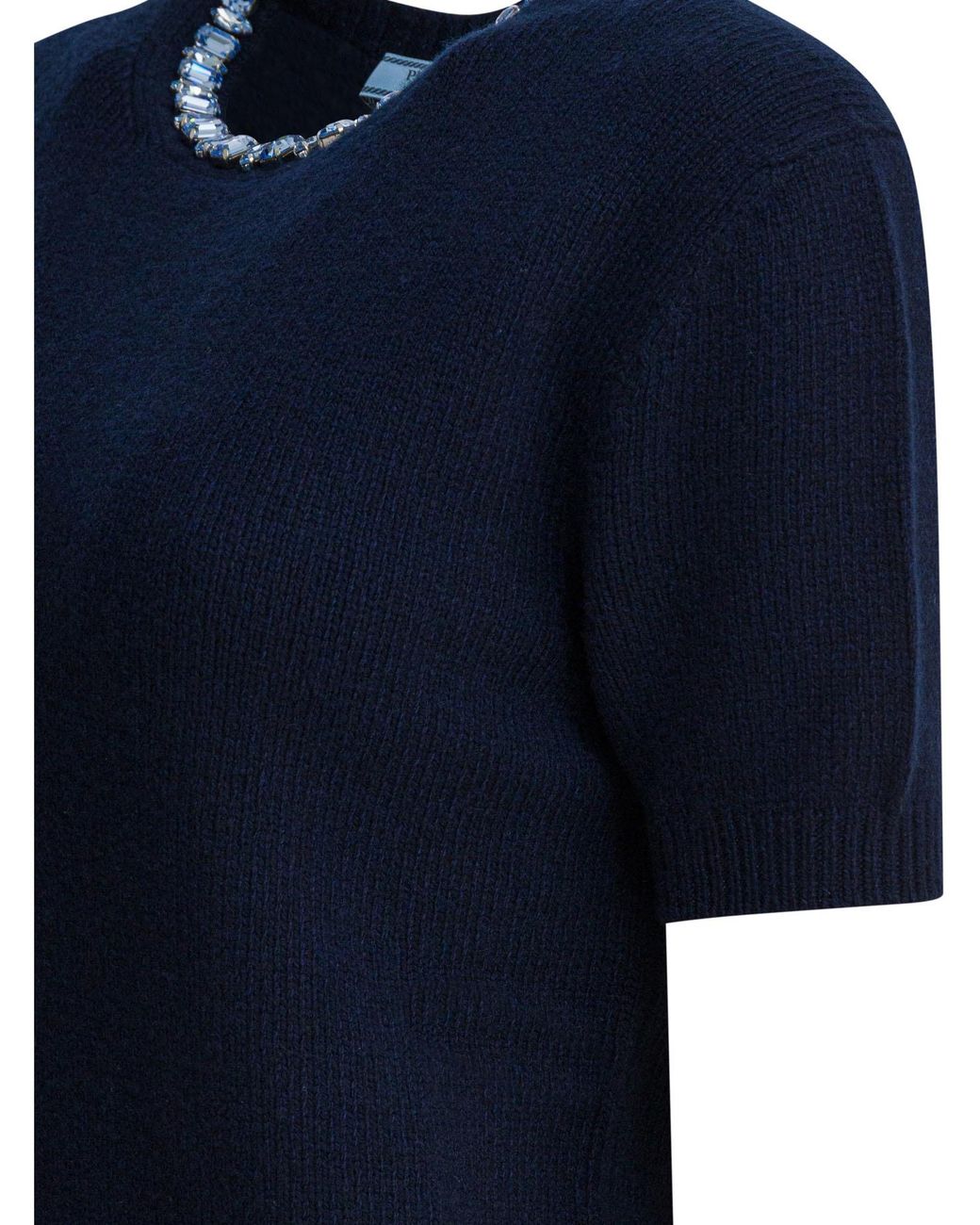 Prada Blue Embellished Short-Sleeved Jumper