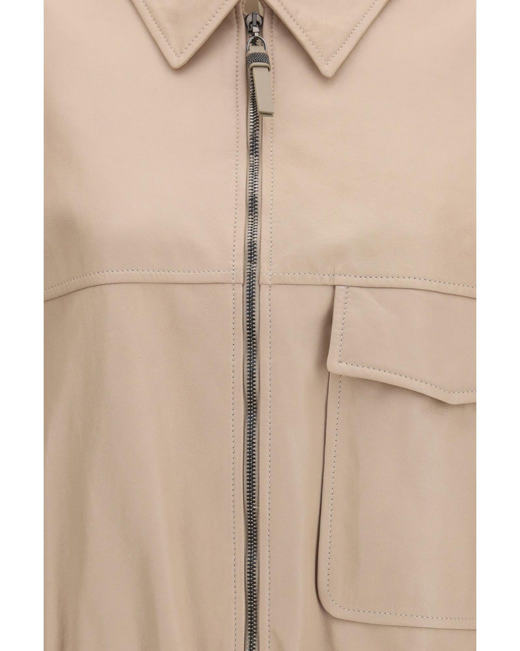 Brunello Cucinelli Natural Leather Bomber Jacket