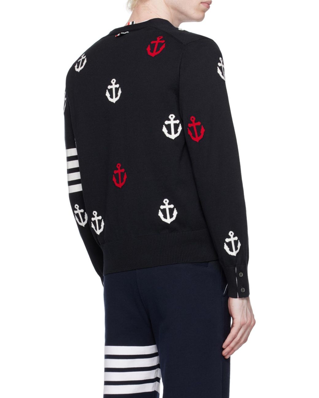 Thom Browne Blue Bar Anchor Intarsia Cardigan for men