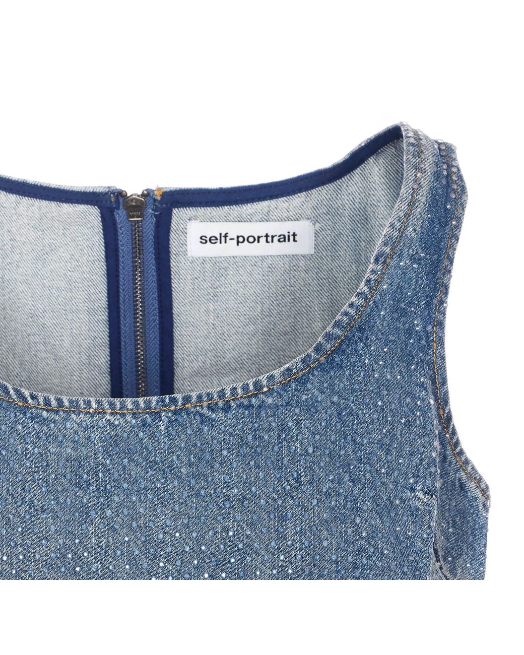 Self-Portrait Blue Embellished Denim Cropped Top