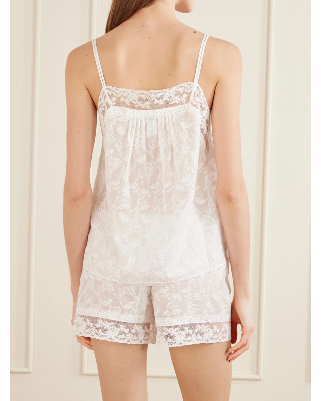 Eres White Embroidered Lace-Trimmed Cotton-Blend Voile Top