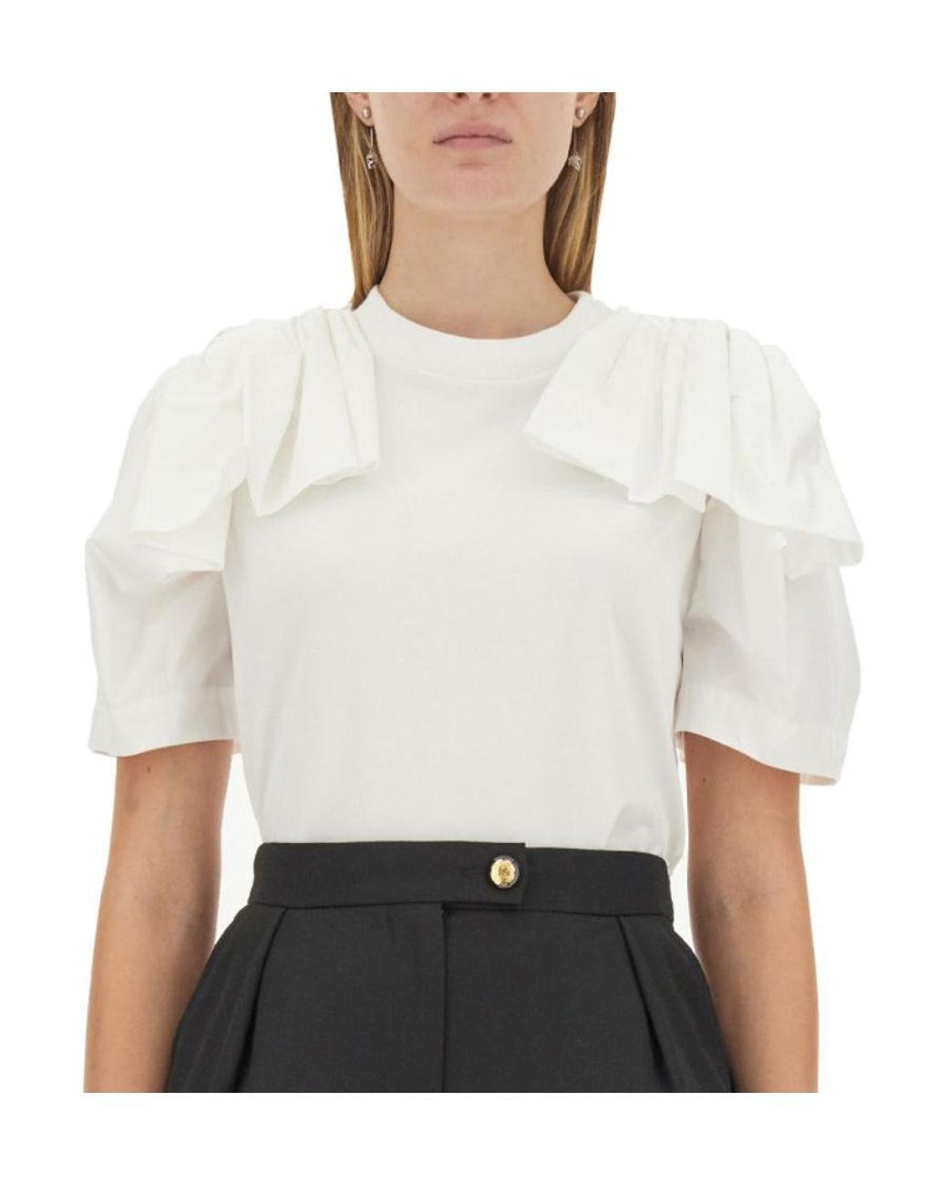 McQueen White Short Sleeved Ruffled-Detail T-Shirt