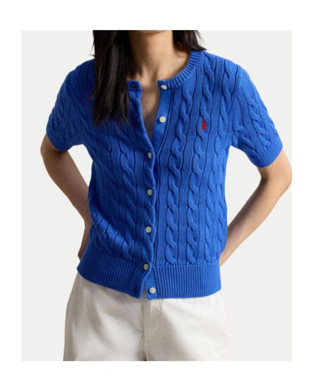 Polo Ralph Lauren Blue Polo Pony-Embroidered Cable-Knit Cardigan