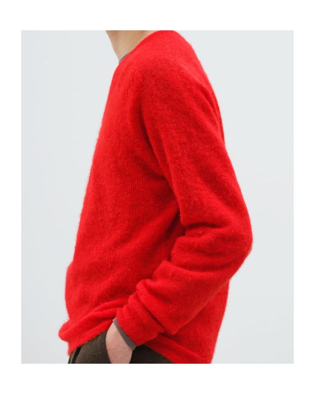 Auralee Red Sheer V-Neck Knitted Sweater for men