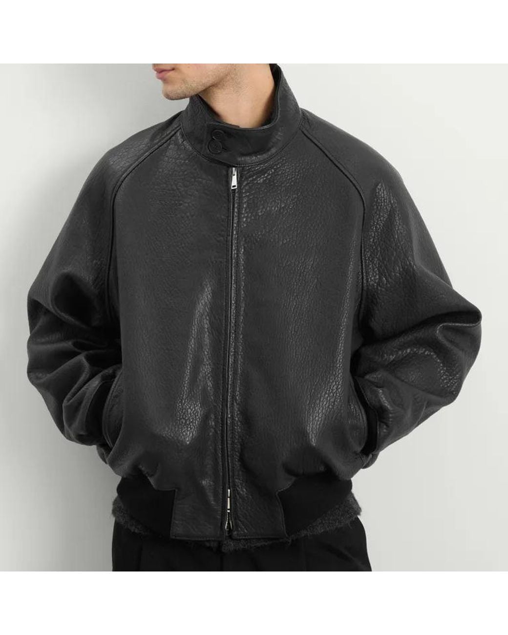 Studio Nicholson Black Stand-Collar Leather Jacket