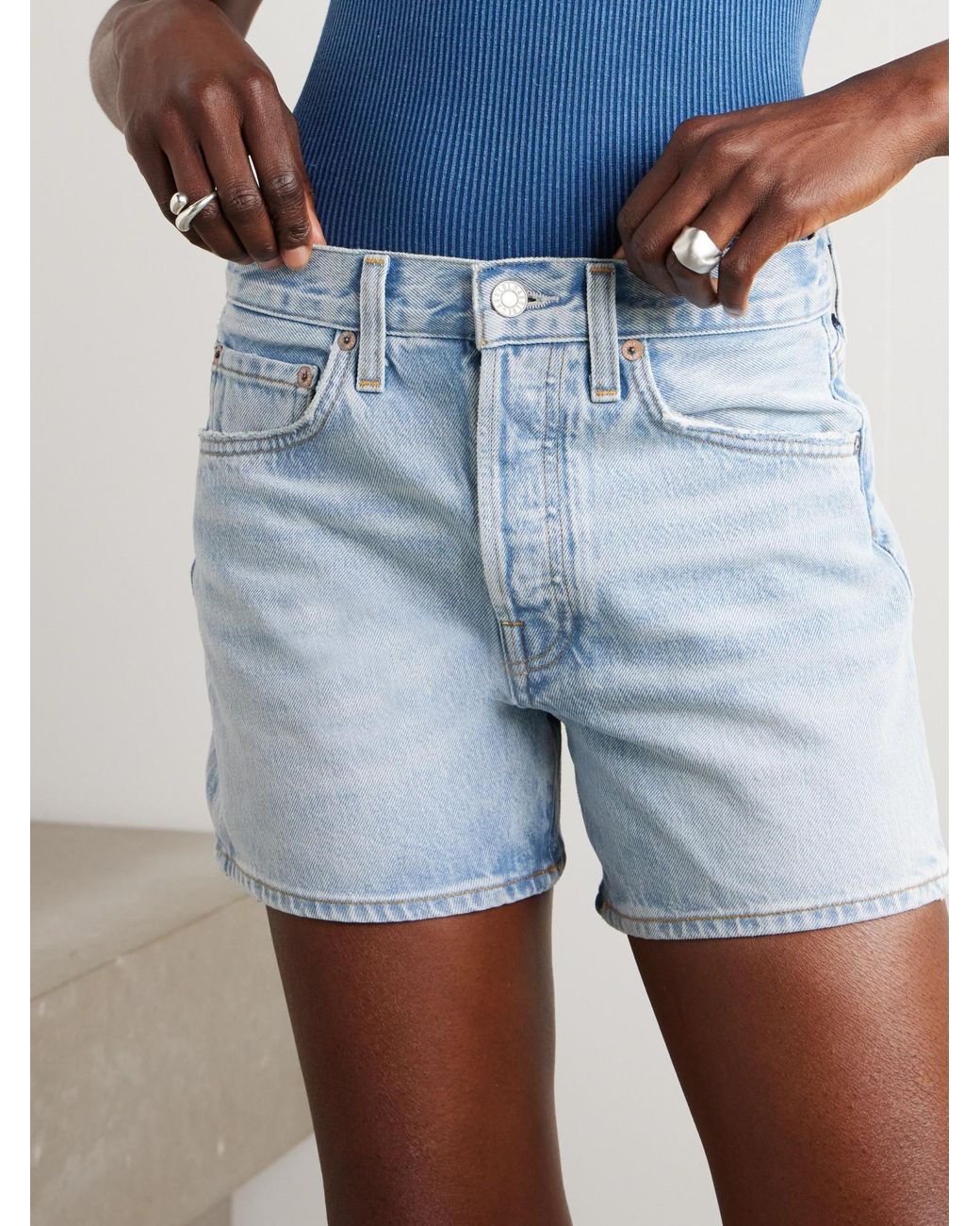 Agolde Blue Denim Shorts With Belt Loops
