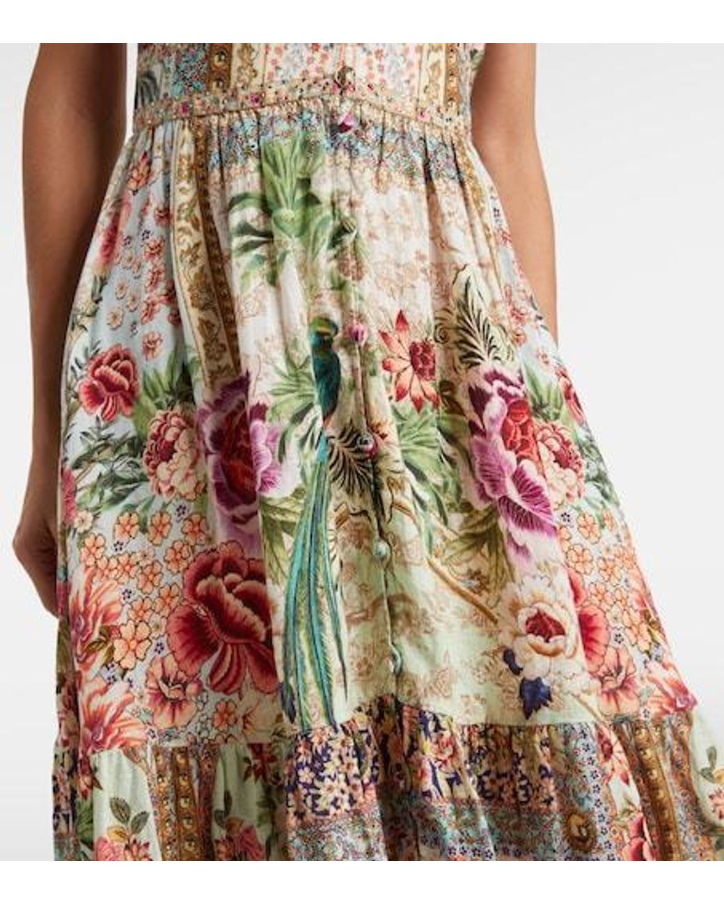 Camilla White Embellished Floral Linen Maxi Dress