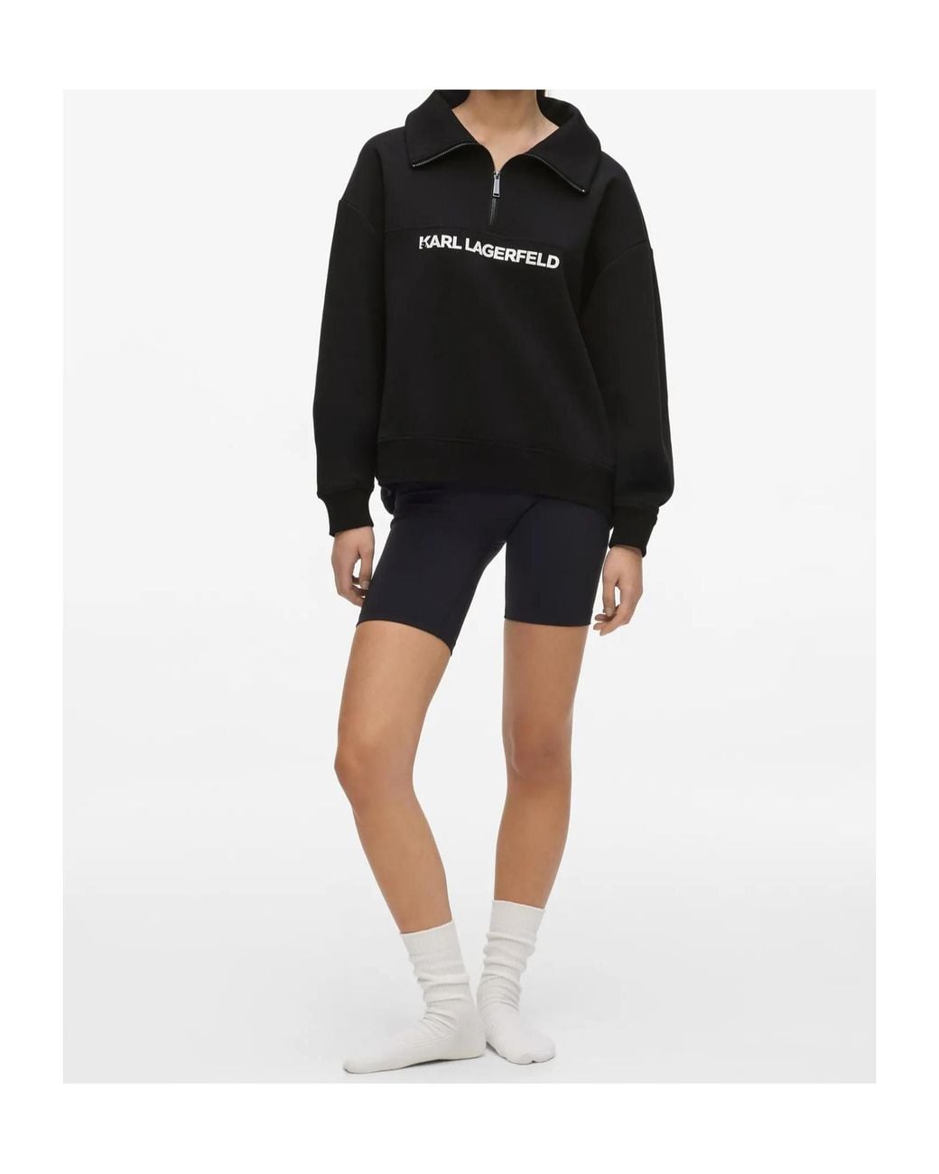 Karl Lagerfeld Blue Logo-Print Quarter-Zip Sweater