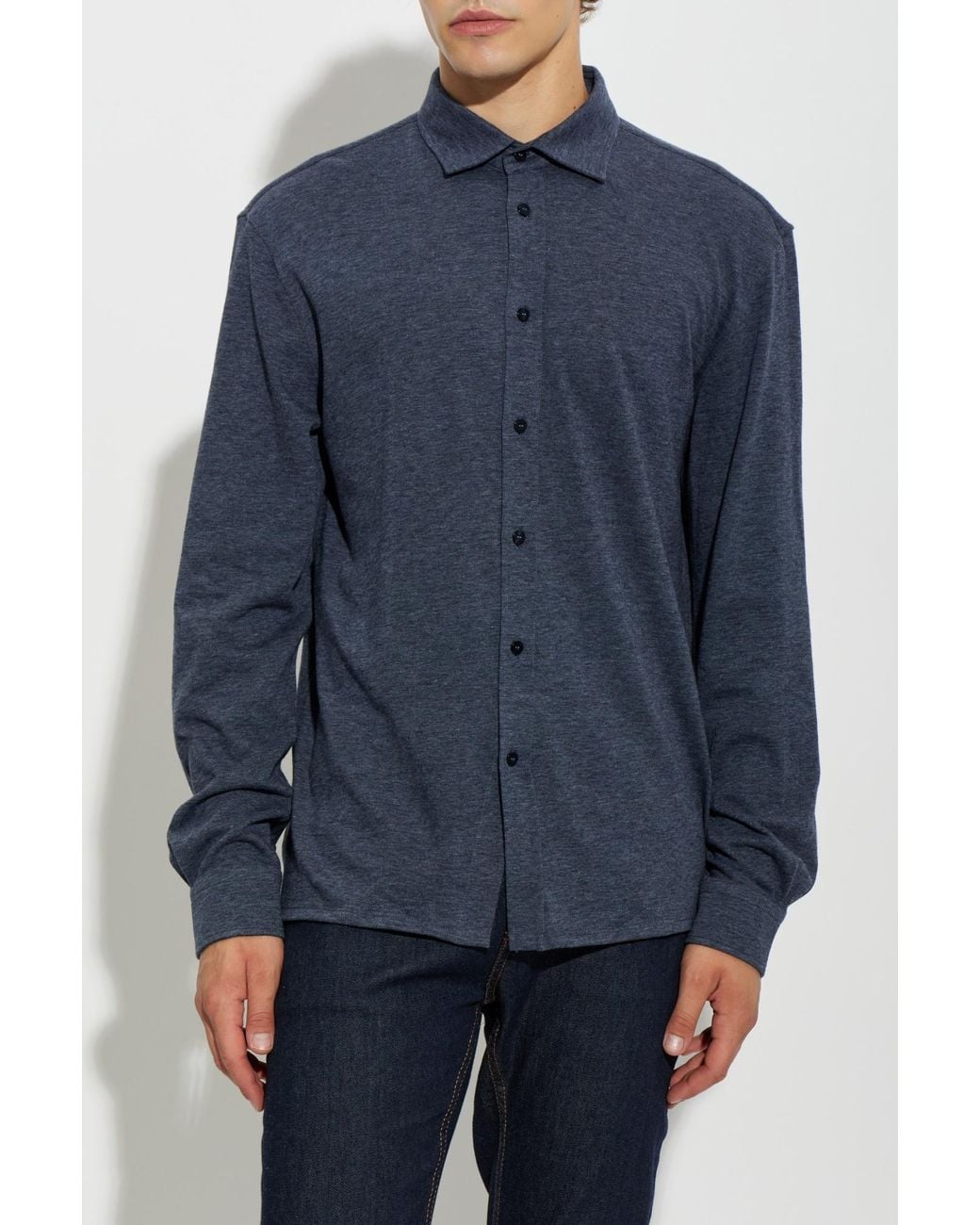 Etro Blue Jersey Long-Sleeve Shirt for men