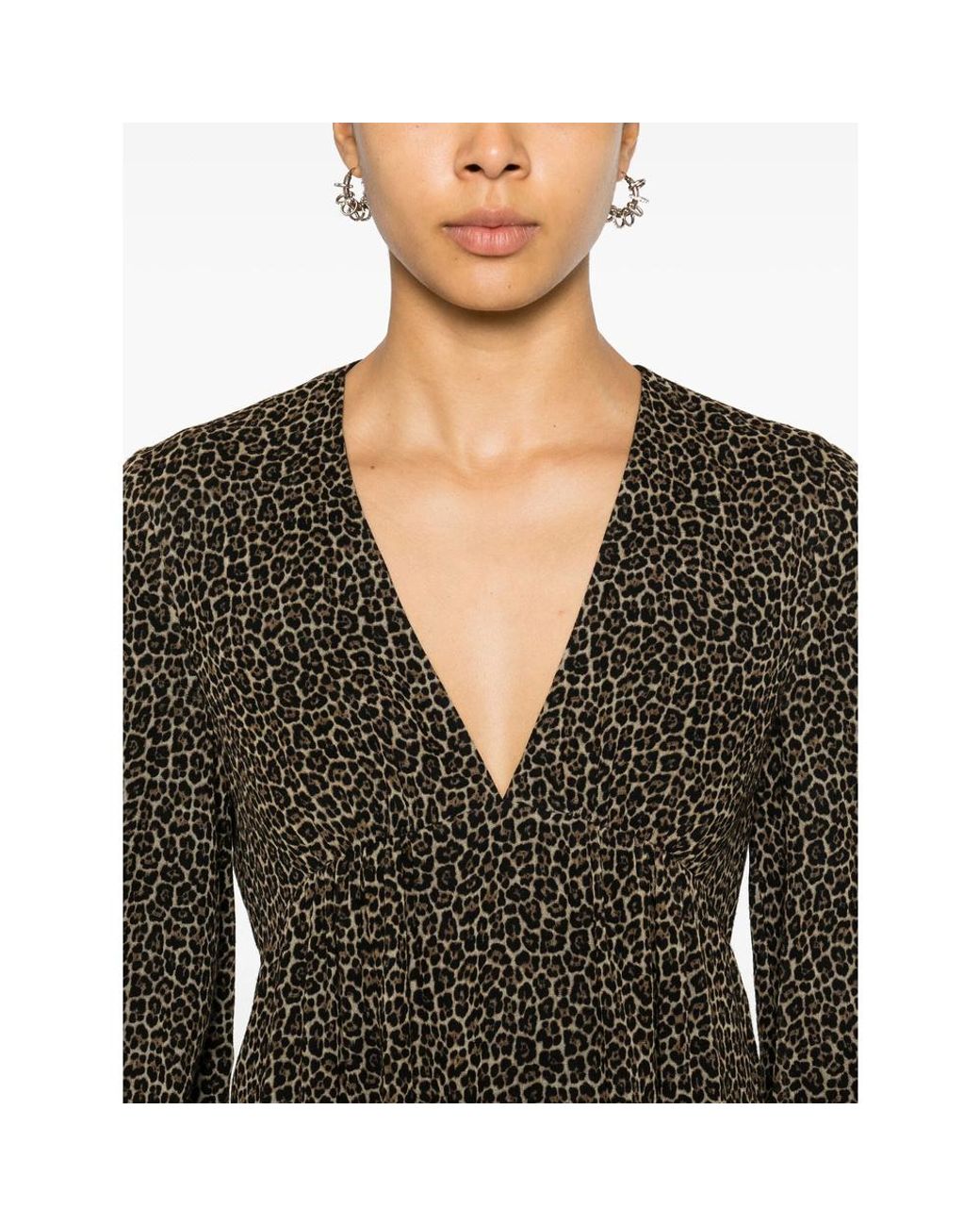 Saint Laurent Black Leopard Printed Long-Sleeved Dress