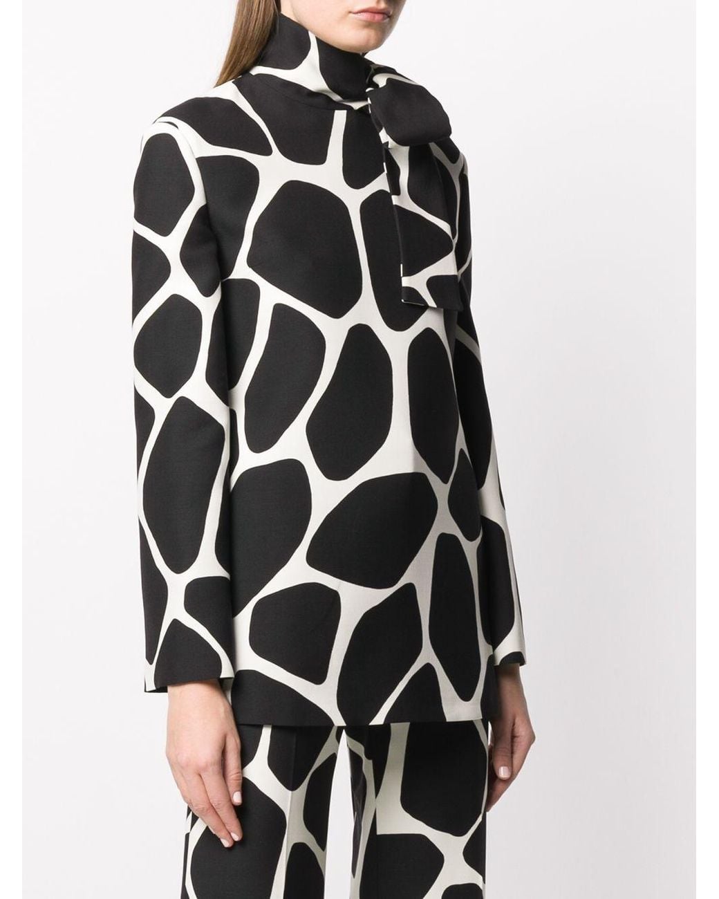 Valentino Black Giraffe Print Foulard Blouse