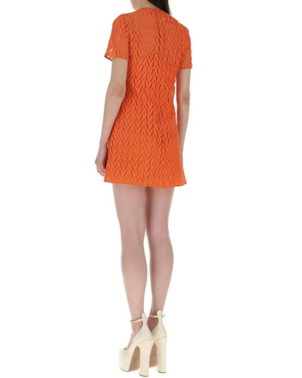 Valentino Orange Logo Patterned Layered Mini Dress