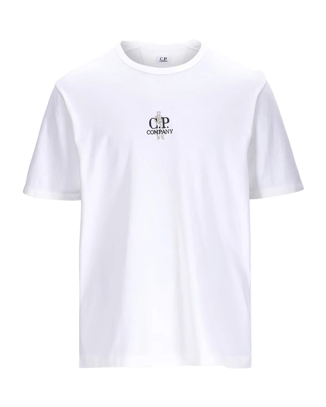 C P Company White Logo Printed Crewneck T-Shirt for men