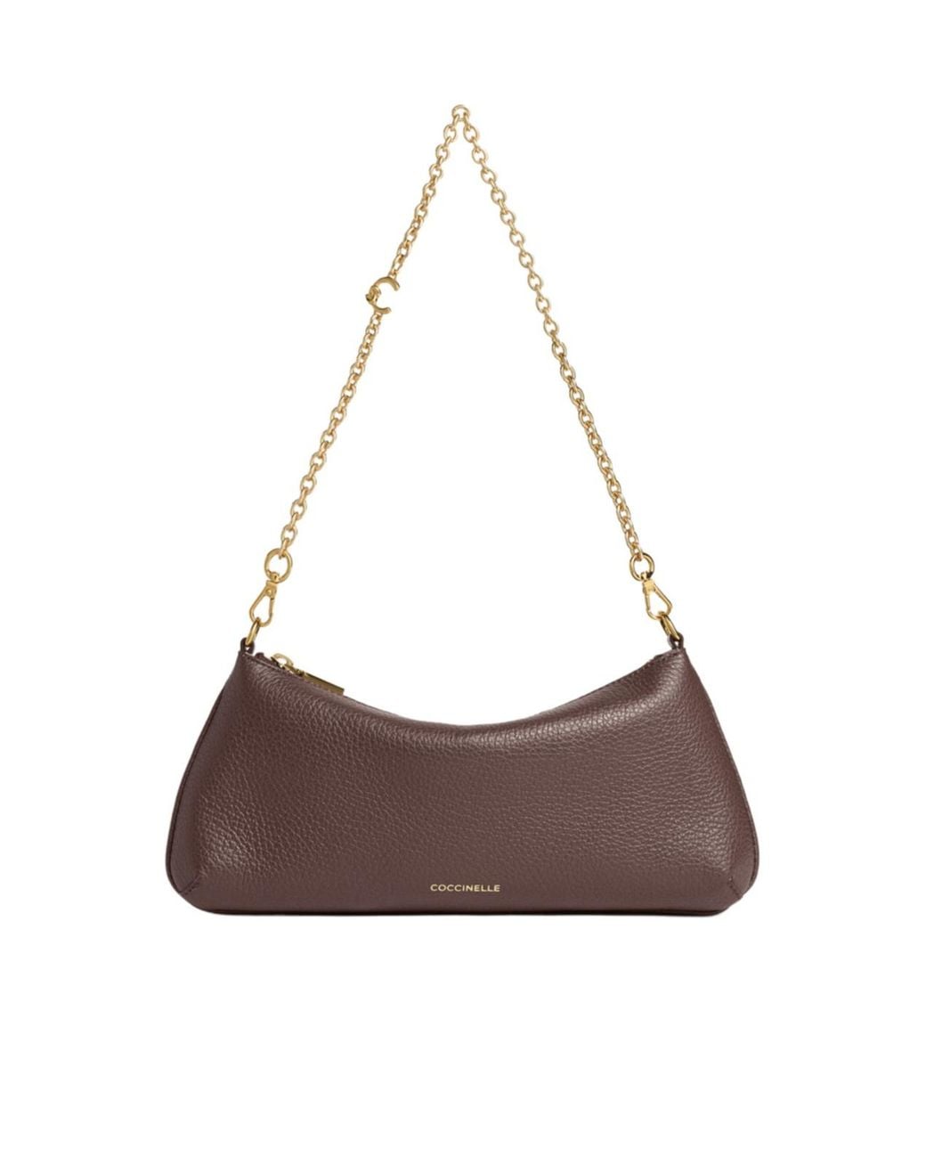 Coccinelle Brown Mini C-Me Chain Grainy-Leather Chain-Link Shoulder Bag