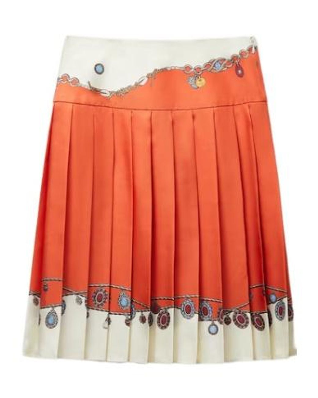 Versace Orange Stolen Jewels Silk Midi Skirt