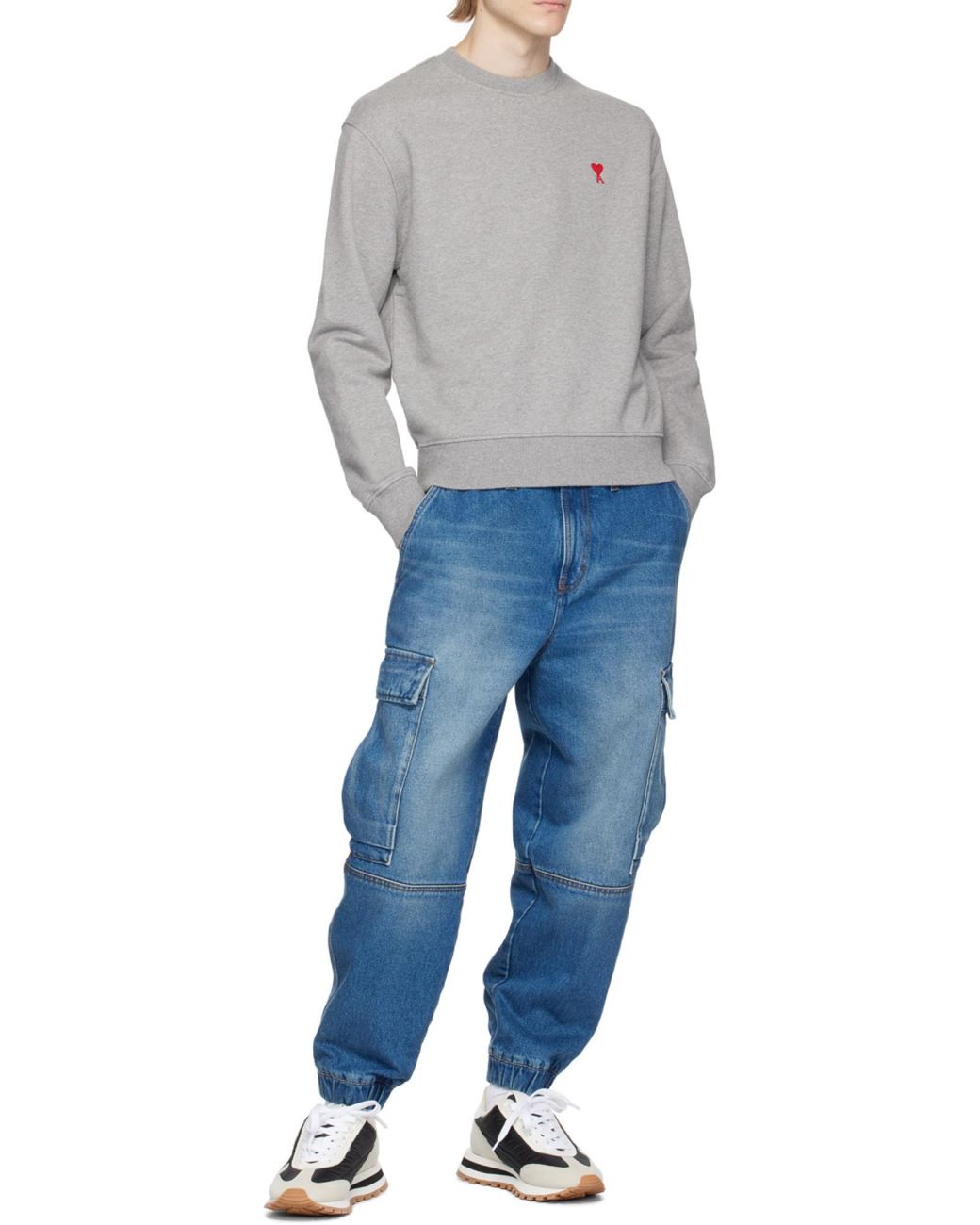 AMI Blue Mid-Wash Denim Cargo Pants for men