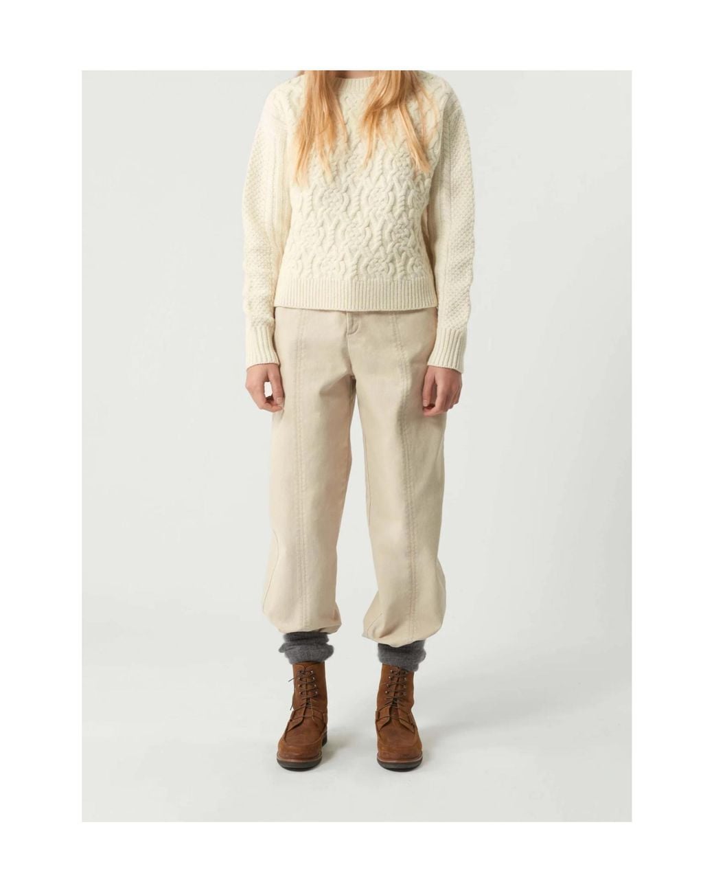 Soeur White Ribbed Crew Neck Sweater