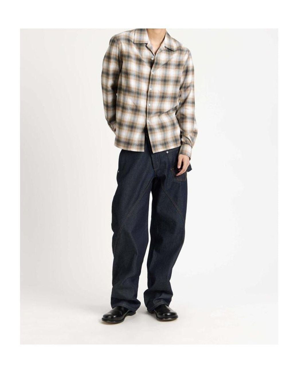 J.W. Anderson White Jw Anderson Checked Camp-Collar Shirt for men