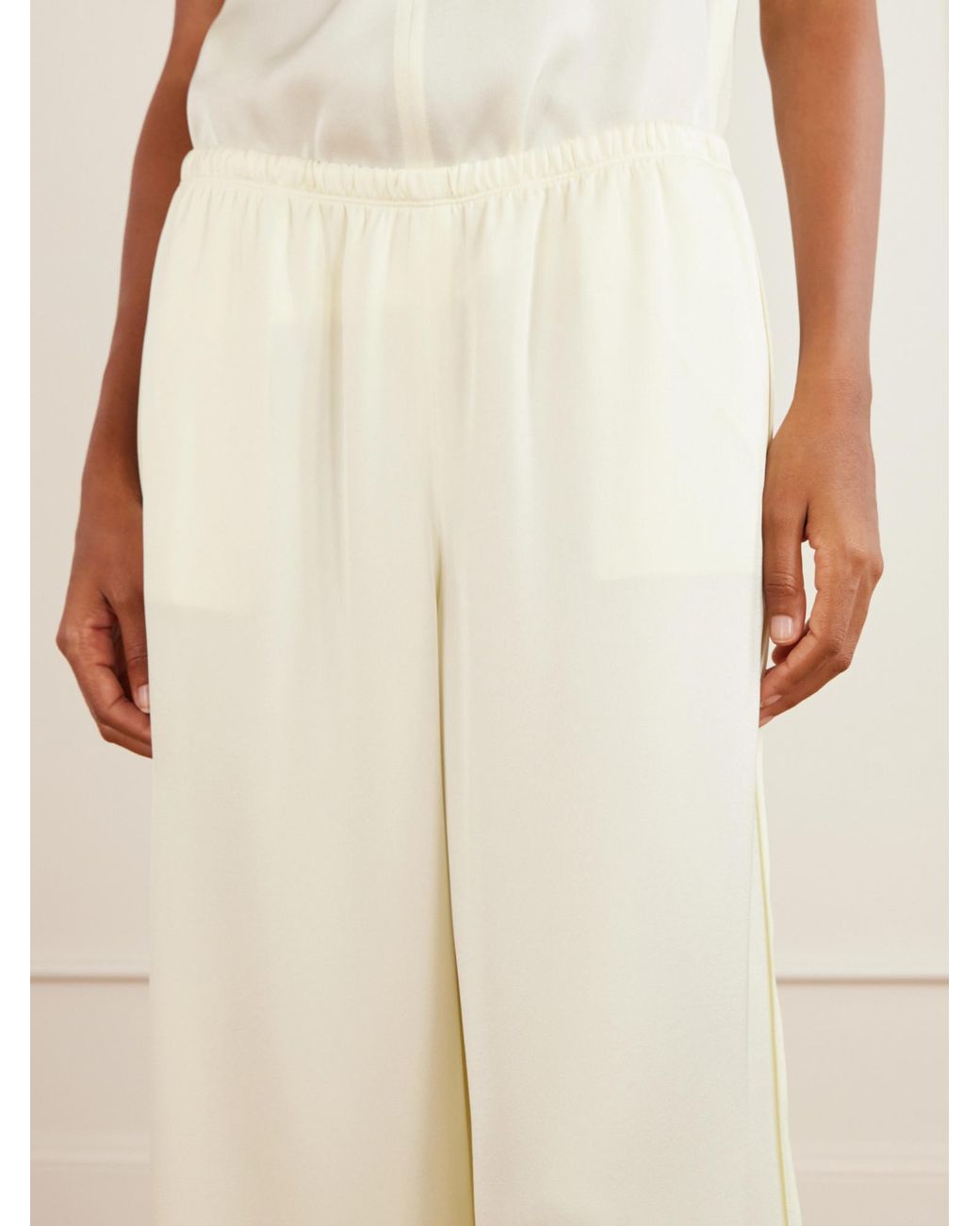 Theory White Satin Wide-Leg Pants
