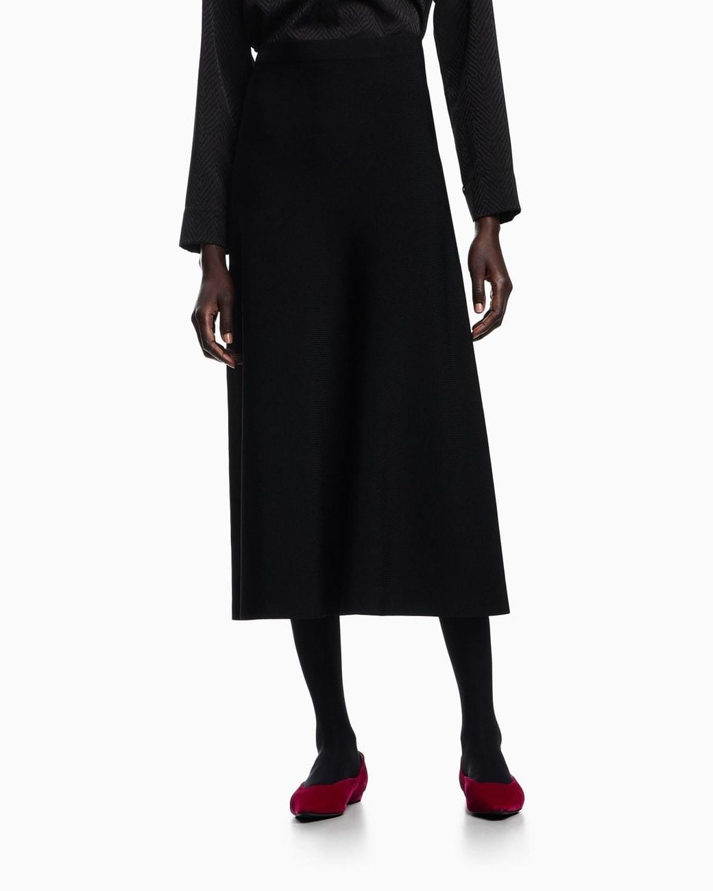 Emporio Armani Black Flared Hem A-Line Skirt