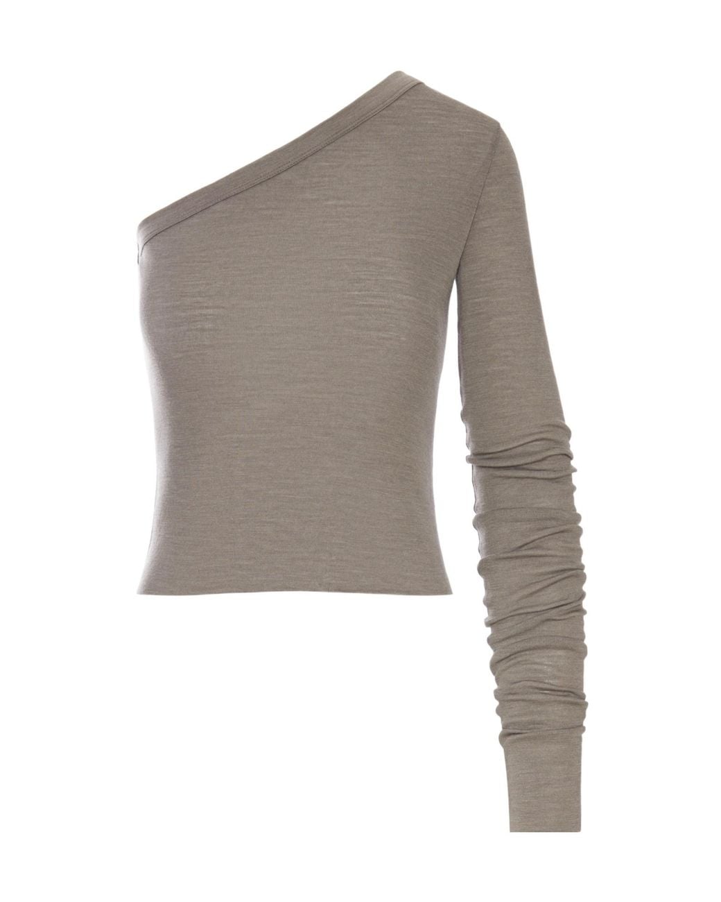 Rick Owens Gray Ziggy T One-Shoulder Jersey Top With Long Sleeves