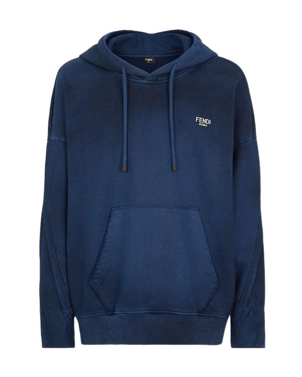 Fendi Blue Logo Lettering Drawstring Hoodie for men