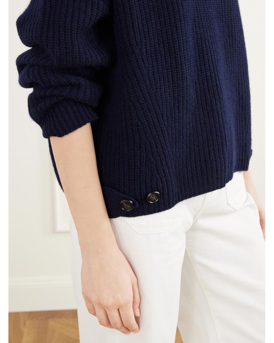 Lisa Yang Blue Ribbed Cashmere Turtleneck Sweater