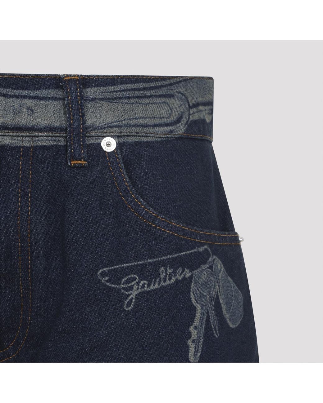 Jean Paul Gaultier Blue Straight-Leg Printed Jeans