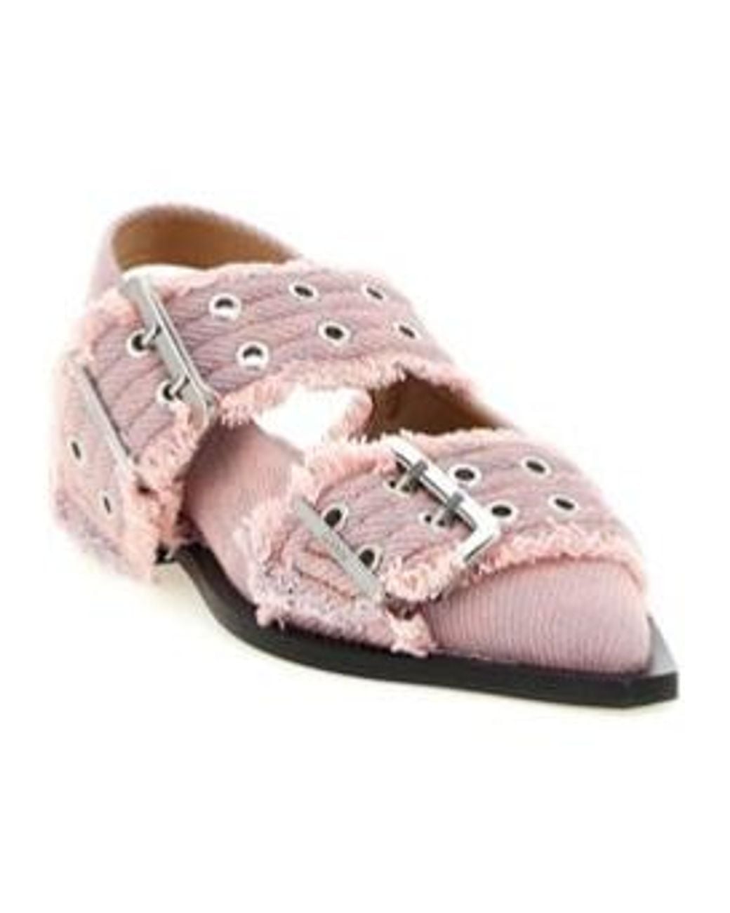 Ganni Pink Fringed Buckle Flat Mules