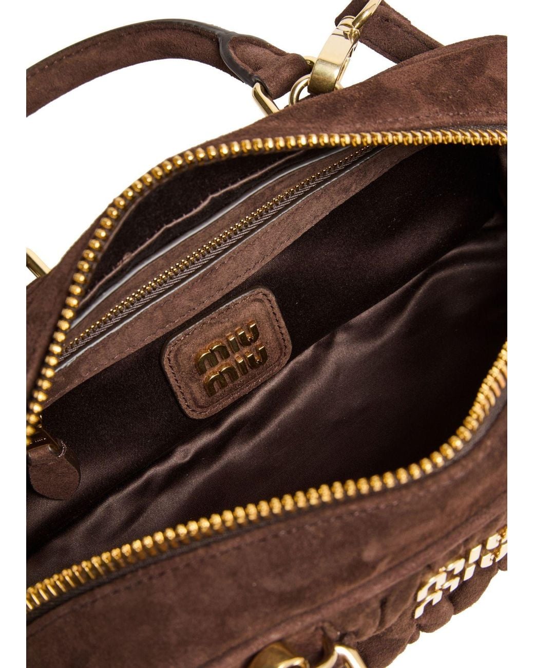 Miu Miu Brown Small Quilted Suede Arcadie Bag