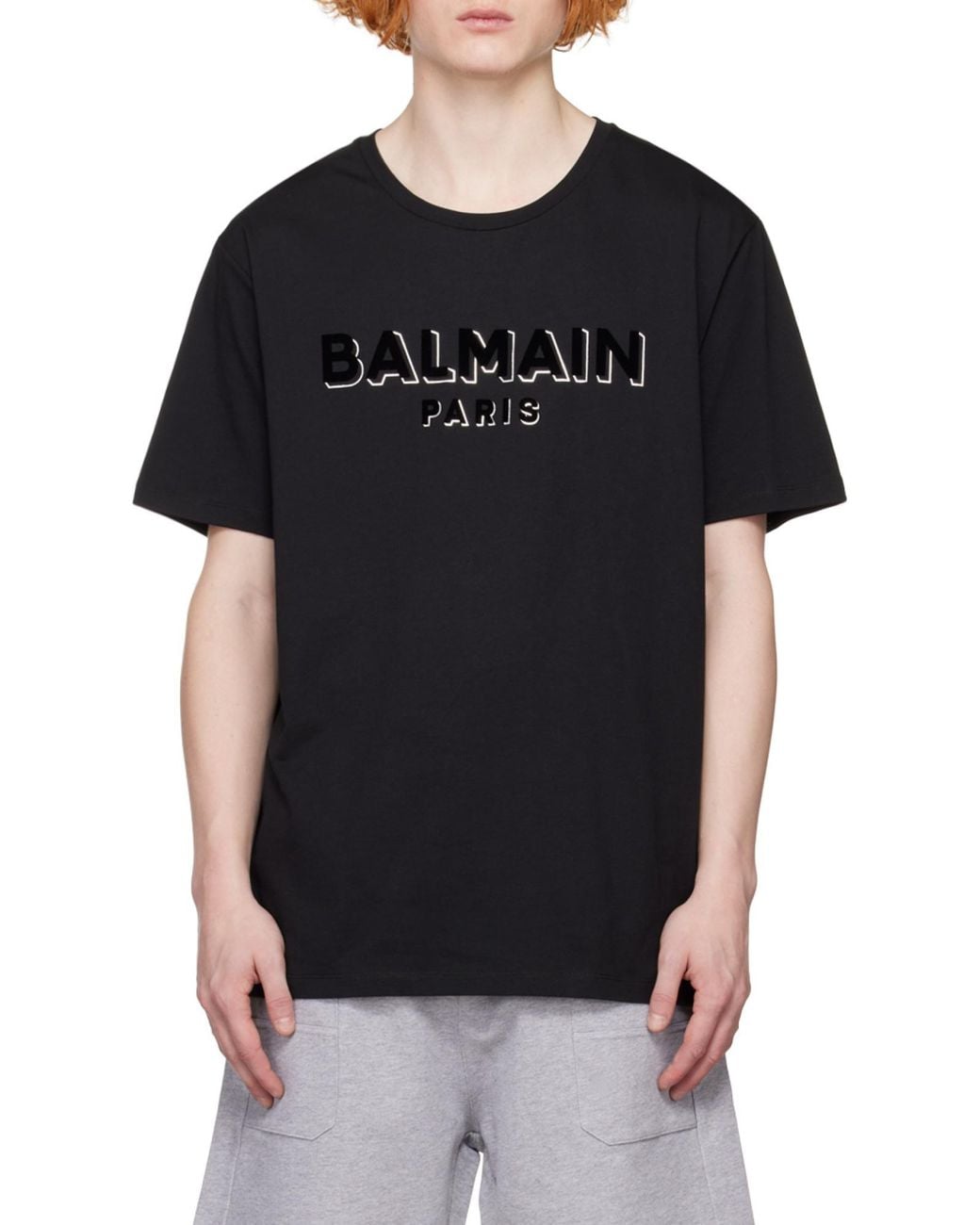 Balmain Black Logo Printed Crewneck T-Shirt for men