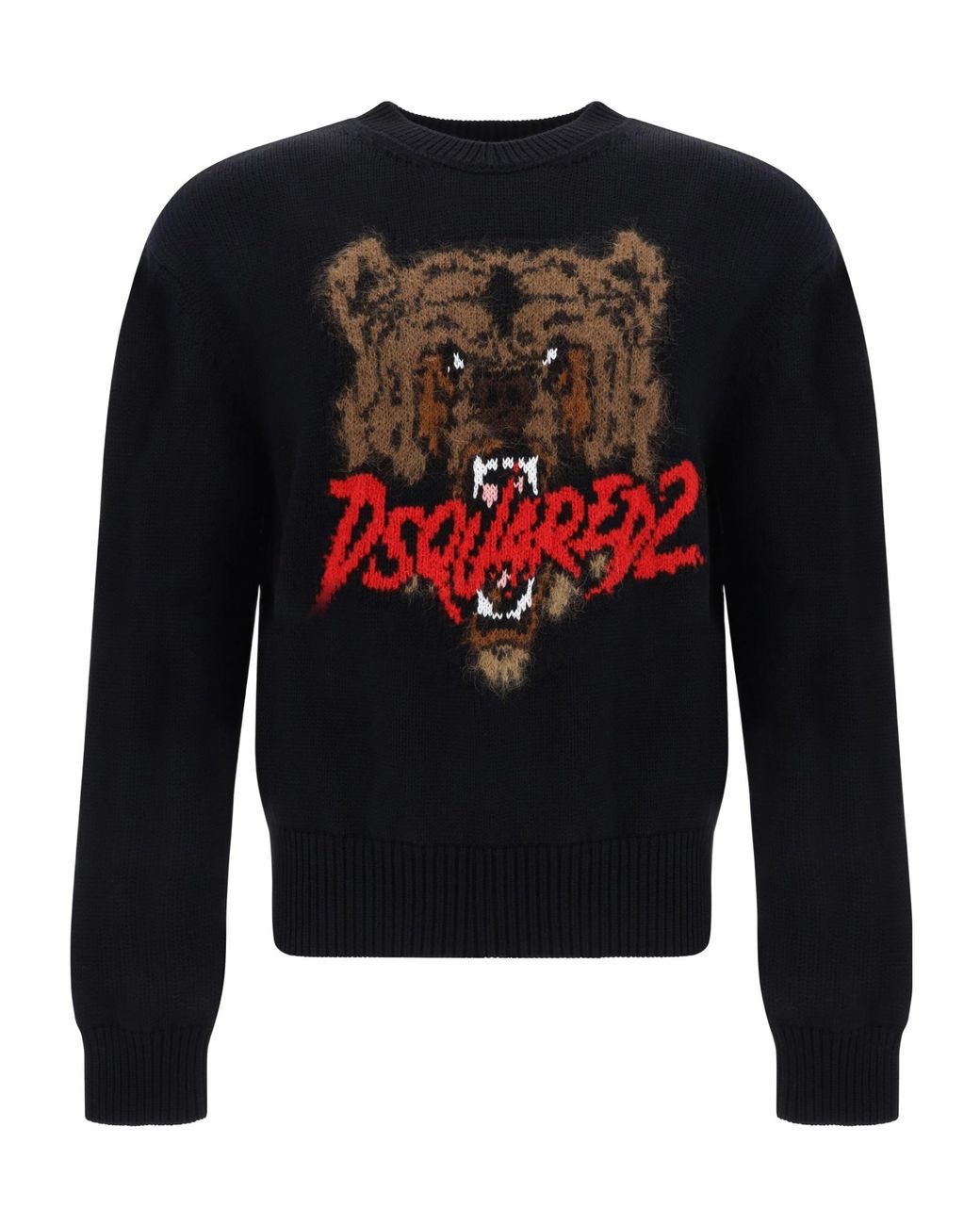 DSquared² Black Logo-Intarsia Crewneck Jumper for men