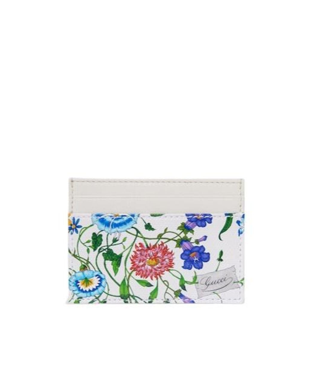 Gucci White Flora-Motif Card Case