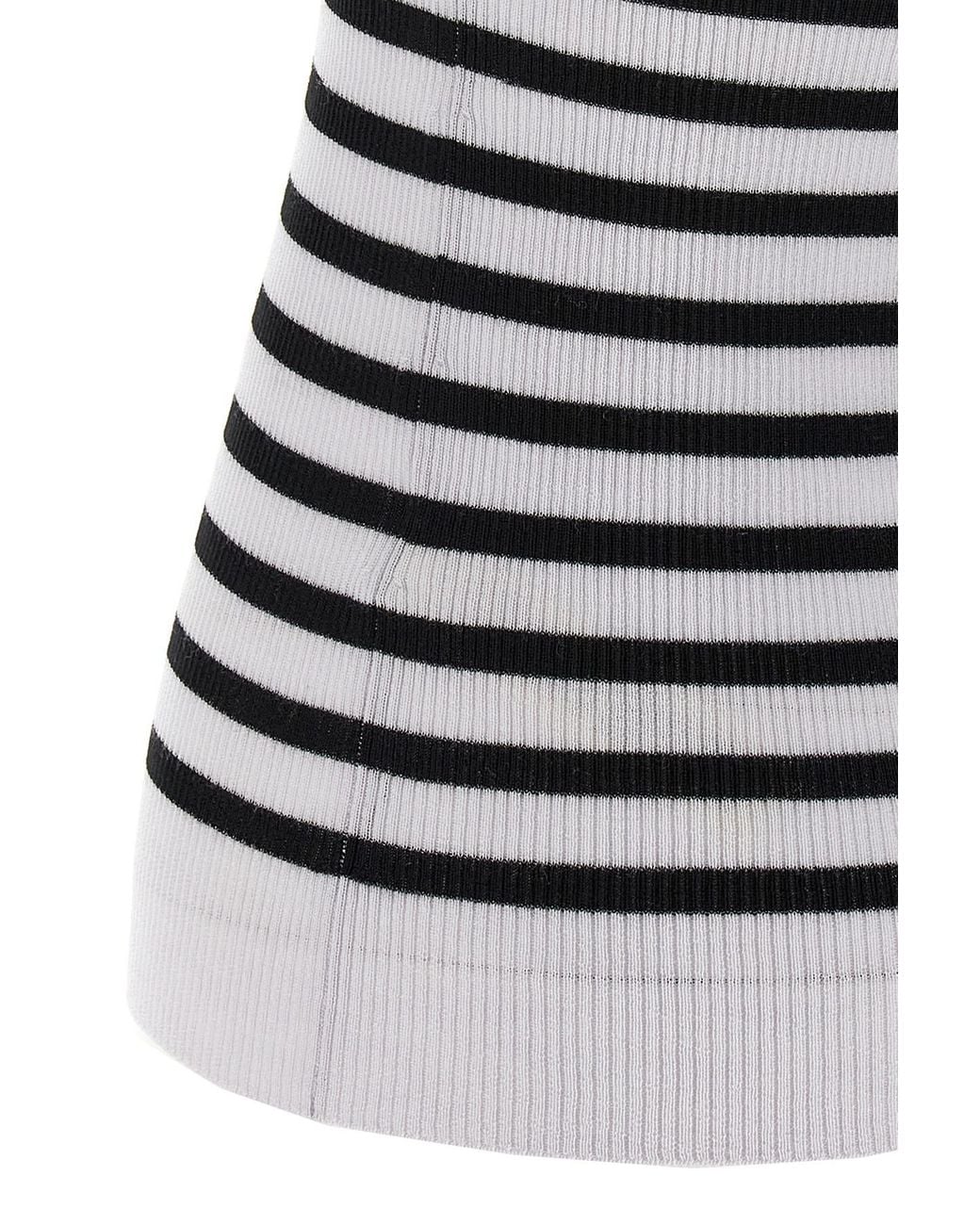 Khaite White Striped V-Neck Knit Tank Top
