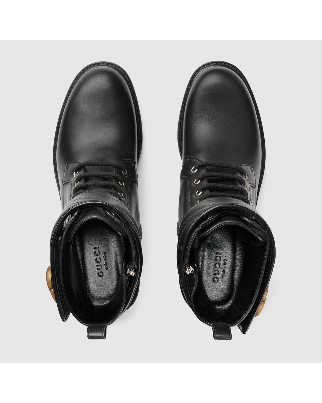 Gucci Black Logo Plaque Lace-Up Ankle Boots