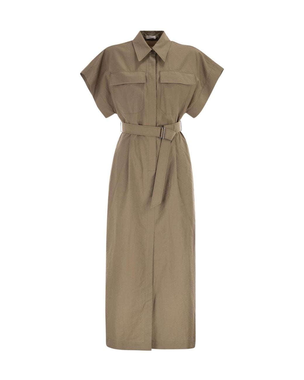 Brunello Cucinelli Natural Short Sleeve Belted Dress