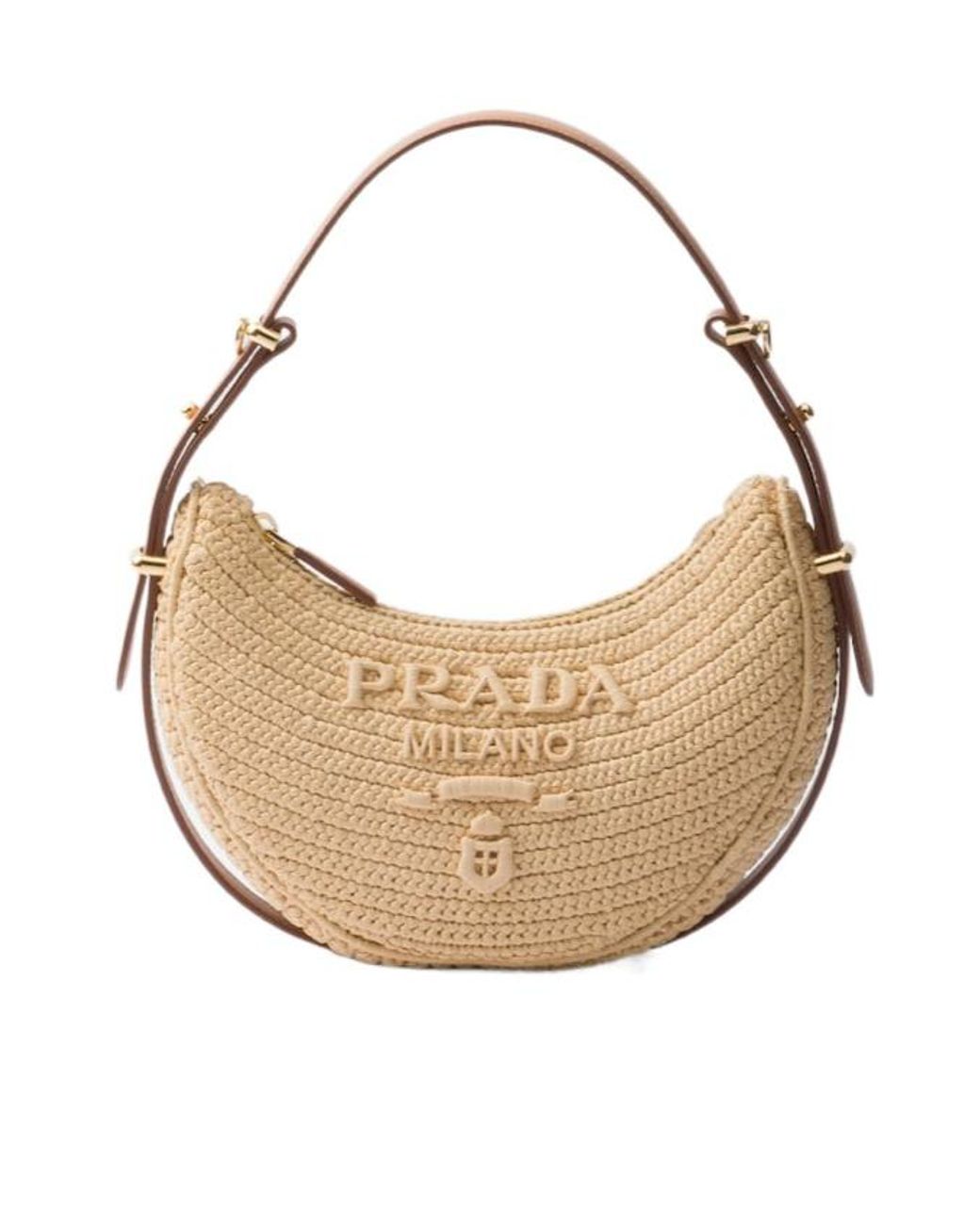 Prada Natural Arqué Woven Zipped Shoulder Bag